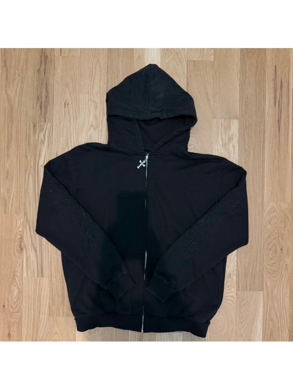 curse by austin ignatius black embroidered zip-up hoodie size xl